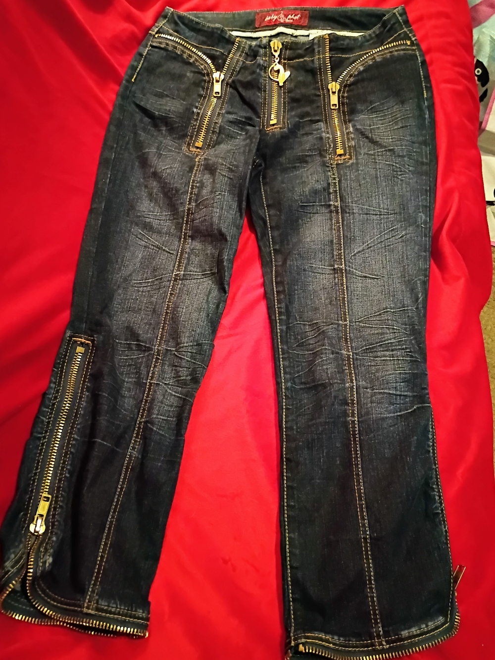 Baby Phat Dark Blue Jeans with Gold Zippers - Picture 3 of 4